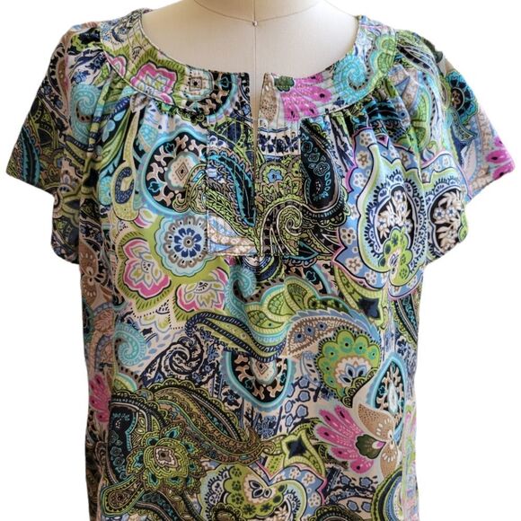 Talbots Petites satin paisley top, cap sleeves - Picture 2 of 8